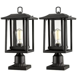 Beionxii Outdoor Post Lights, Large Exterior Lamp Post Light Fixture with Pier Mount Base, Black Cast Aluminum w/Clear Glass(19" H x 9" W) - A197P-2PK