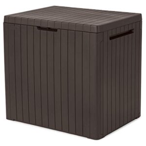 Keter City 30 Gallon Resin Deck Box for Patio Furniture, Pool Accessories, and Storage for Outdoor Toys, Brown