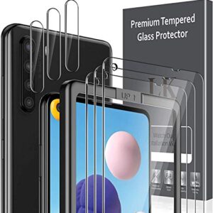 6 Pack LK 3 Pack Screen Protector + 3 Pack Camera Lens Protector Compatible with Samsung Galaxy A21 Tempered Glass, Easy Frame Installation, HD Ultra-Thin