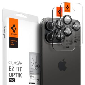 Spigen Camera Lens Screen Protector [GlasTR EZ Fit Optik Pro] Designed for iPhone 15 Pro Max/iPhone 15 Pro/iPhone 14 Pro Max/iPhone 14 Pro [Case Friendly] - Black Titanium [2 Pack]