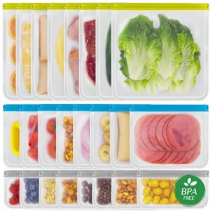 LKSUMPT 24 Pack Reusable Freezer Bags, Food Storage Bags, Reusable Bags BPA Free, Leakproof Extra Thick for Traveling & Household Same as Reusable Ziploc Bags (8 Gallon+8 Snack+8 Sandwich Bags)