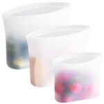 Winrock Reusable 100% Silicone Food Storage Bags, Sandwich Snack Bags New Generation Stand Up Zip Container for Soup and Leftovers, Plastice & BPA Free, Microwave Oven Safe 3 Pack (51oz, 34oz, 17oz)