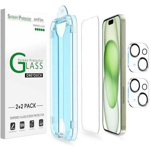 amFilm OneTouch for iPhone 15 Plus Screen Protector with Camera Lens Protector