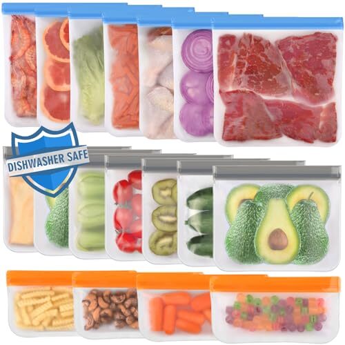 Best Multiuse Reusable Silicone Food Storage Bags – Lerine 18 packs