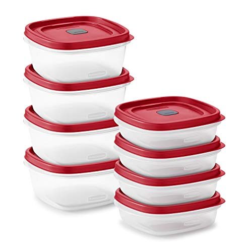 Rubbermaid food storage containers 16-Piece Plastic Food Storage Set, Red Vented Lids – Microwave, Dishwasher Safe and Kitchen Organization
